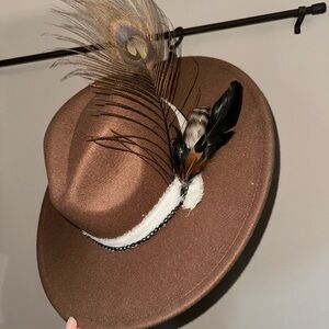 Brown Fedora with Feather Accent